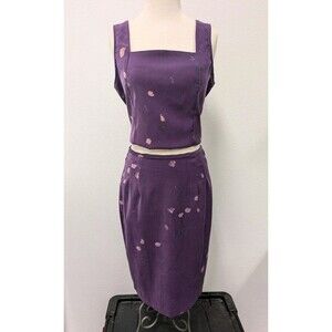 Vintage Y2K 2 pc Purple Floral Square Neck Top and Skirt sz 10/M Retro Coquette